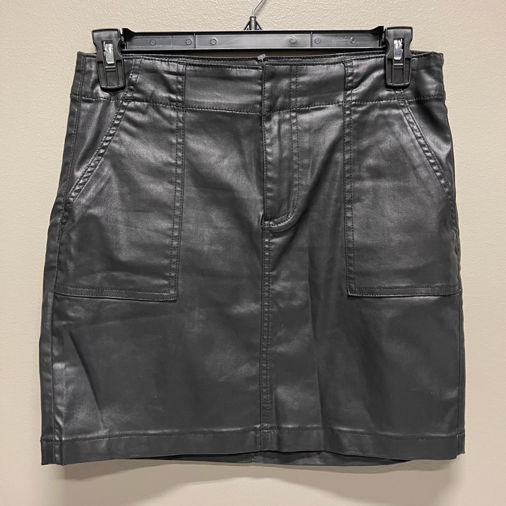 Kut from the Kloth Black Faux Leather more of a fabric material Mini Skirt